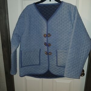 Women's Handmade Blue Quilted Jacket W/Buttons Measurements Shown In Pictures